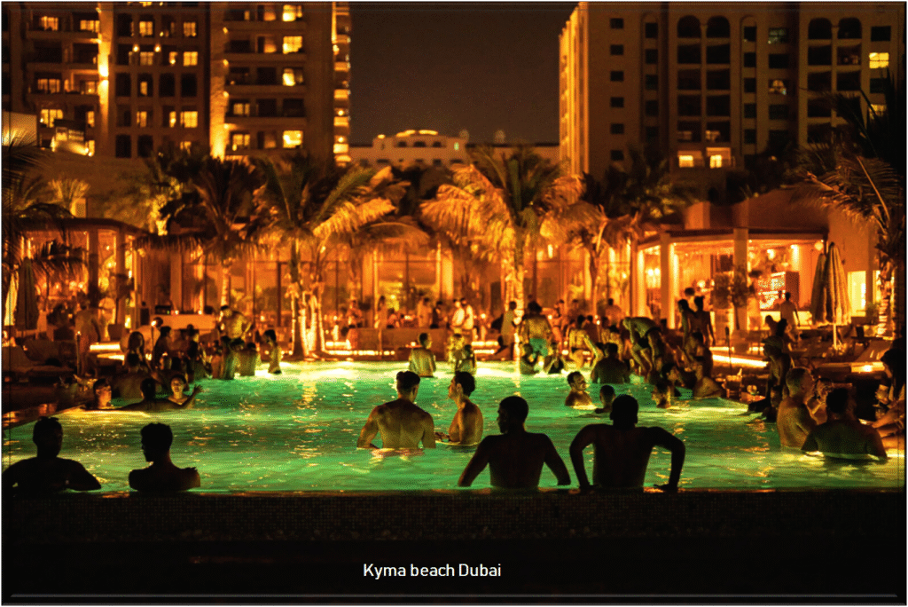 Kyma Night swimming beach Dubai
